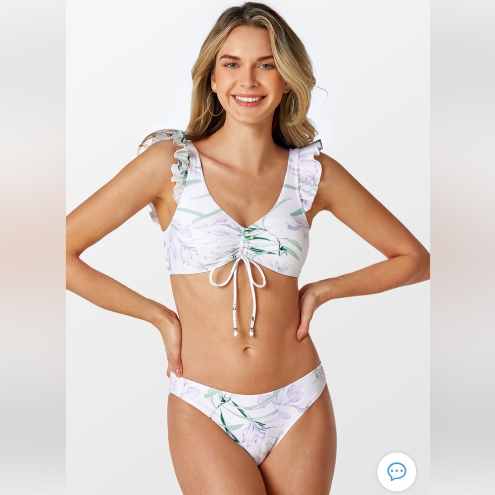 Cupshe Fresh Floral Ruffle Drawstring Tank Bikini - Picture 6 of 12